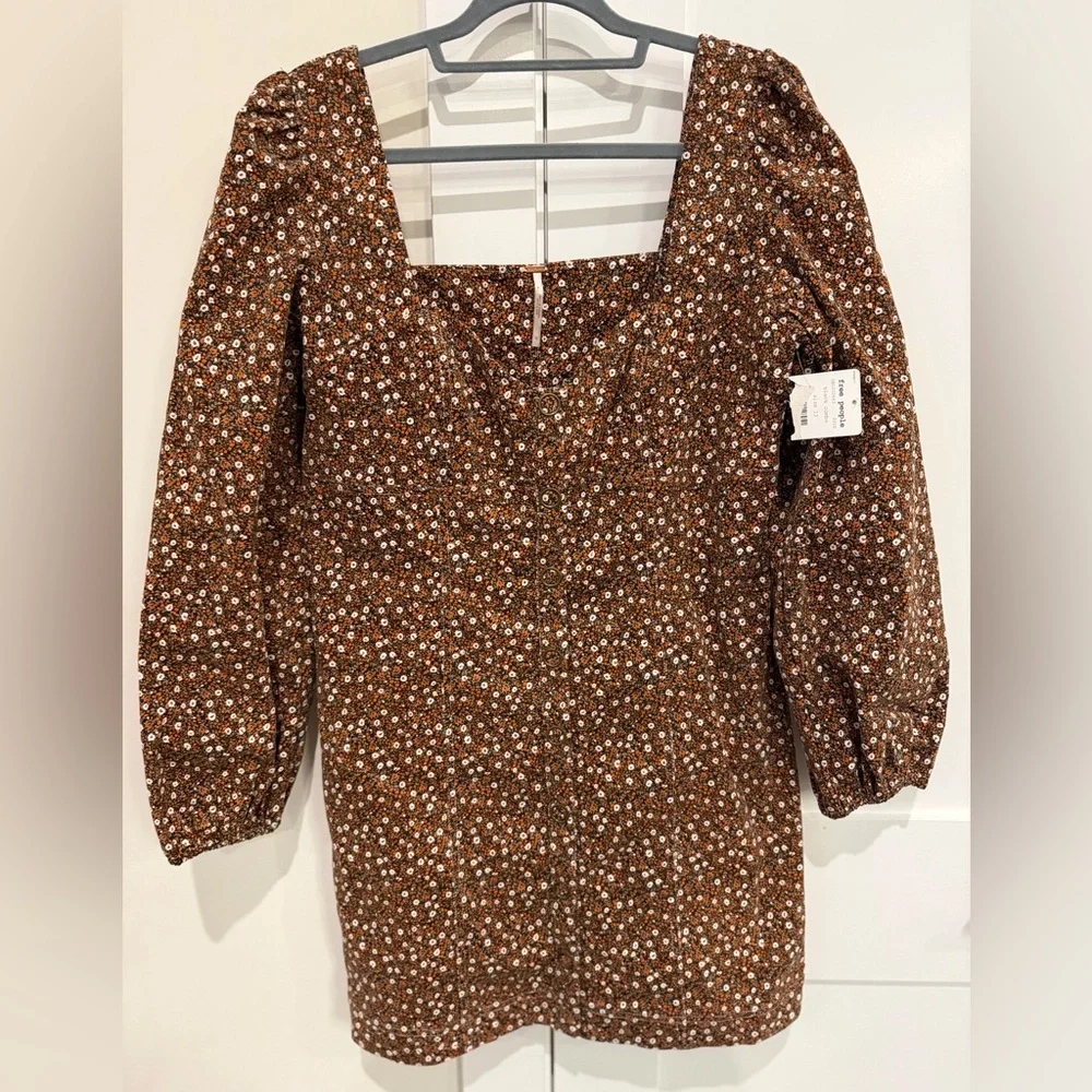 Free People Call Me Cord Corduroy Floral Mini Dress NEW WITH TAGS Sz 12 Y2K Boho